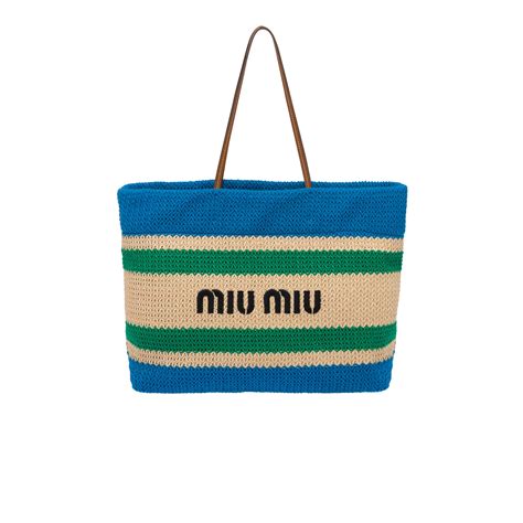 miu miu raffia and cotton tote bag|Raffia and cotton tote bag Beige/blue .